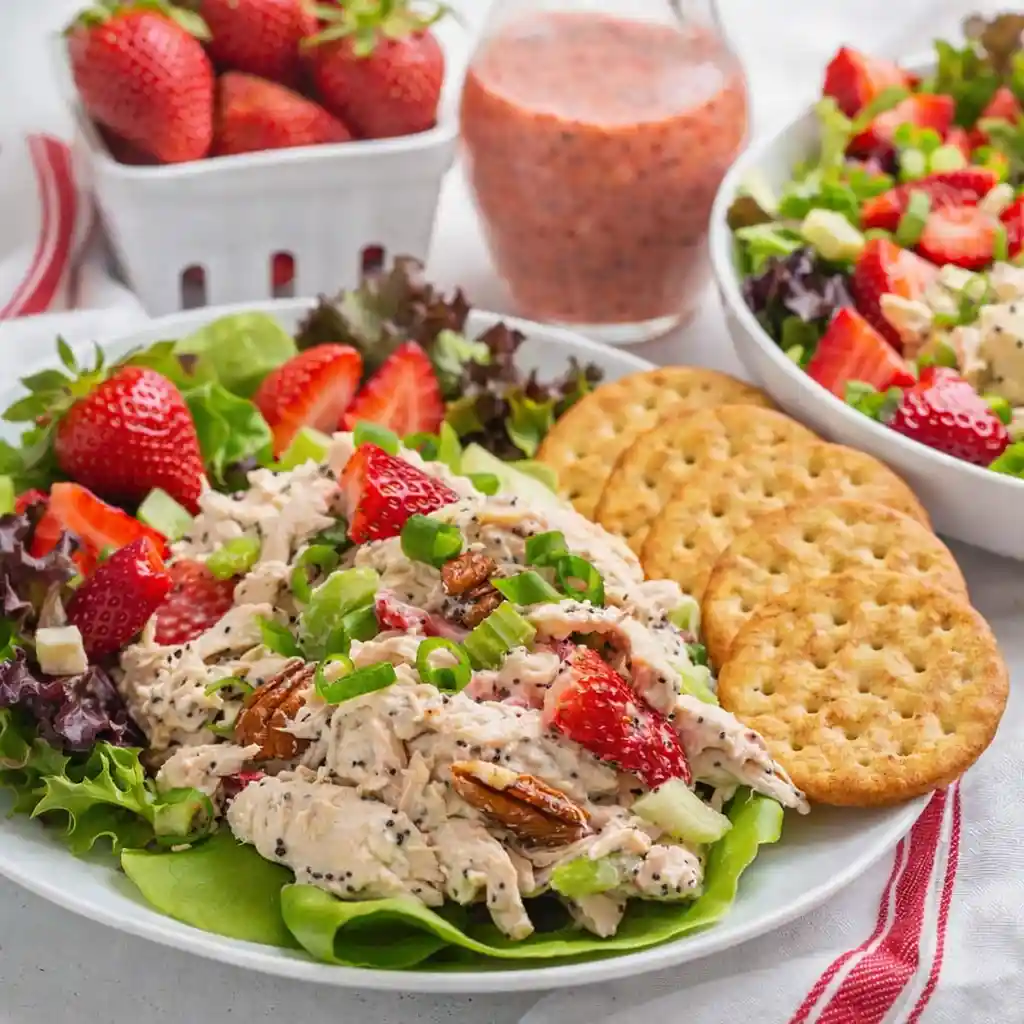 strawberry poppy seed rotisserie chicken salad fresh colorful