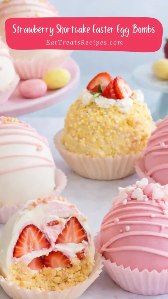 Strawberry Shortcake Easter Egg Bombs on a white marble surface