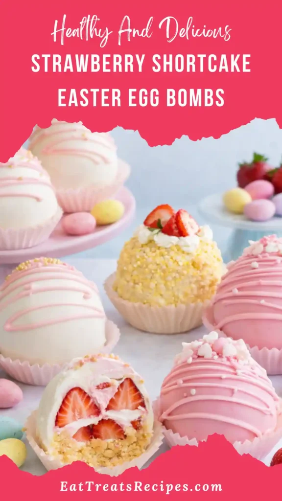 Strawberry Shortcake Easter Egg Bombs on a white marble surface