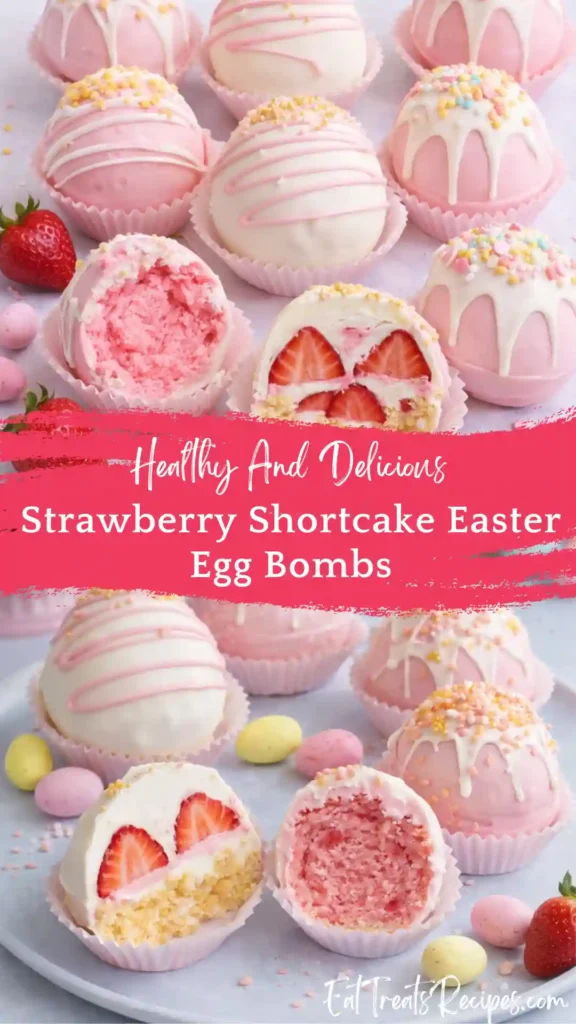 Strawberry Shortcake Easter Egg Bombs on a white marble surface