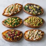 Stuffed sweet potatoes recipes with vegetables beans and herbs