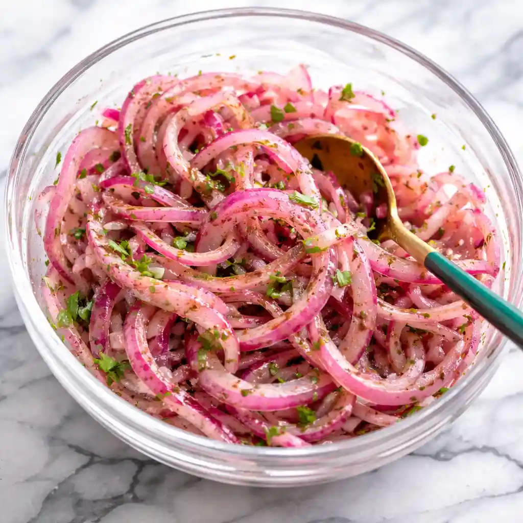 Sumac Onions (Turkish Onion Salad) made with red onions, lemon, parsley and sumac seasoningSumac Onions (Turkish Onion Salad) made with red onions, lemon, parsley and sumac seasoning