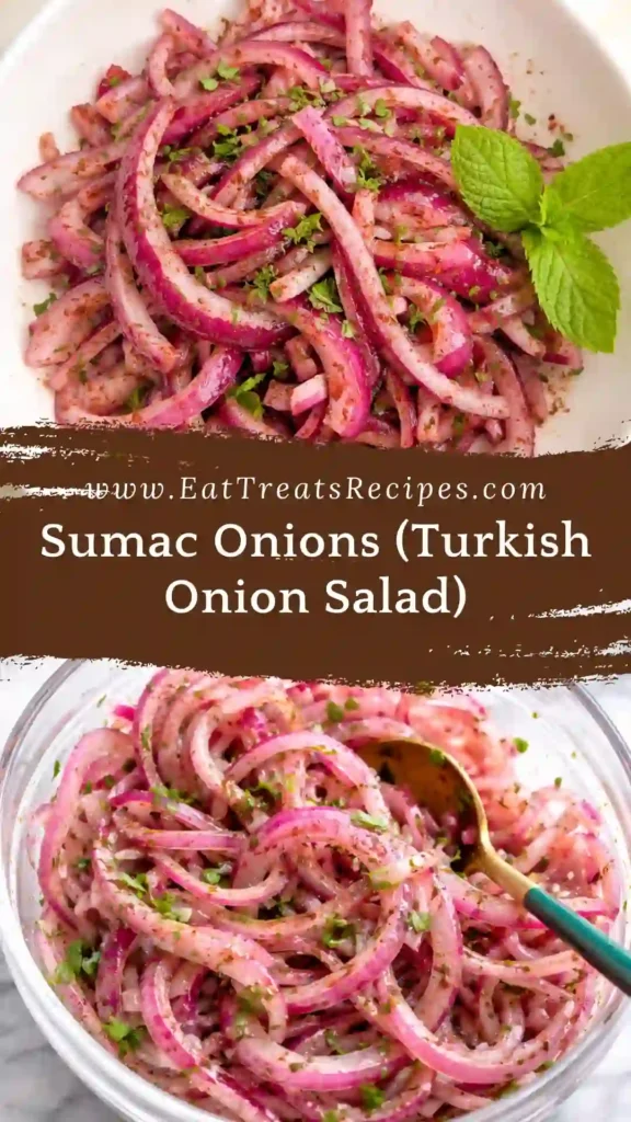Sumac Onions (Turkish Onion Salad) made with red onions, lemon, parsley and sumac seasoning