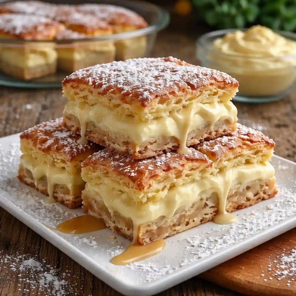 vanilla custard cream squares layered creamy dessert
