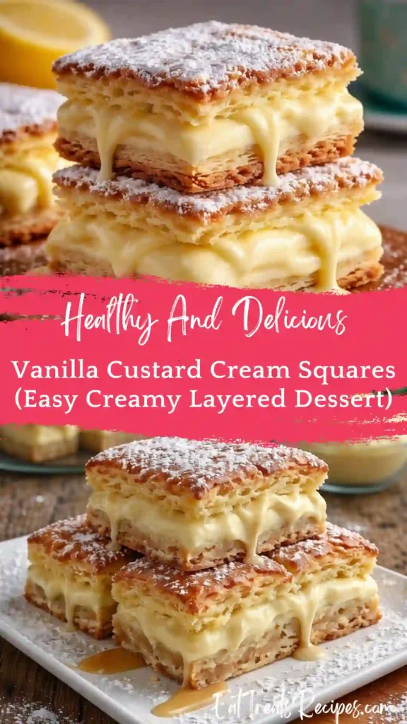 vanilla custard cream squares layered creamy dessert