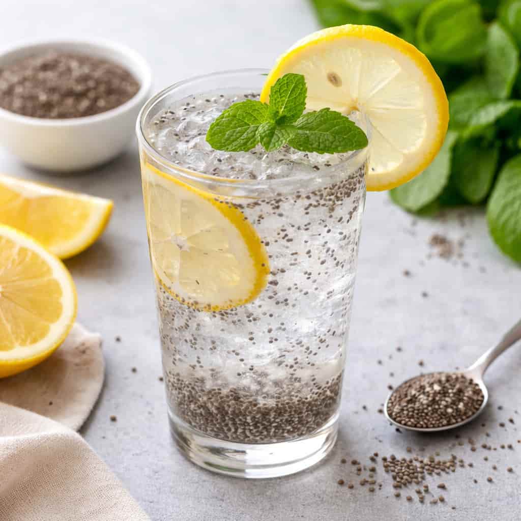 water with chia seeds for weight loss drink in glass