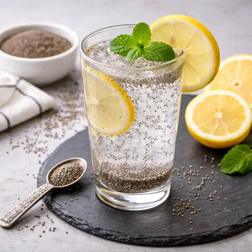 water with chia seeds for weight loss drink in glass