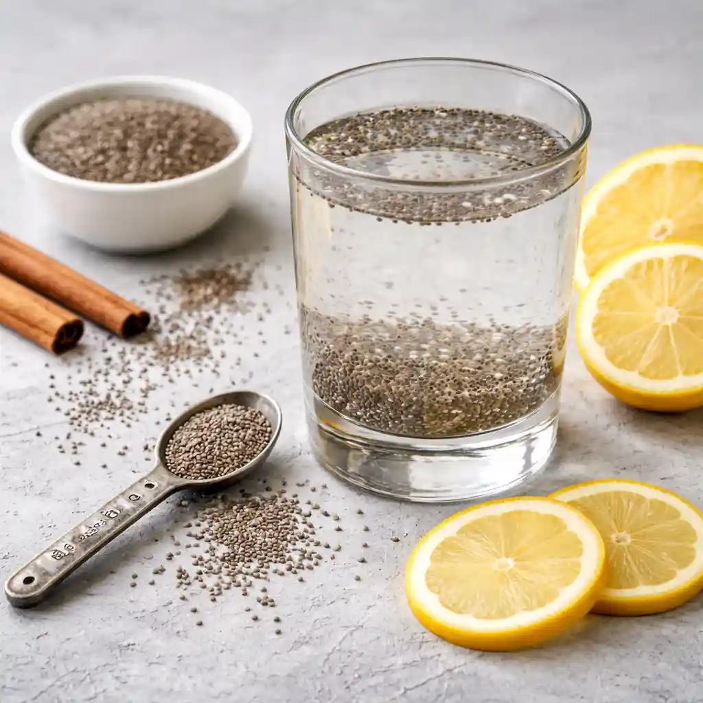 water with chia seeds for weight loss drink in glass