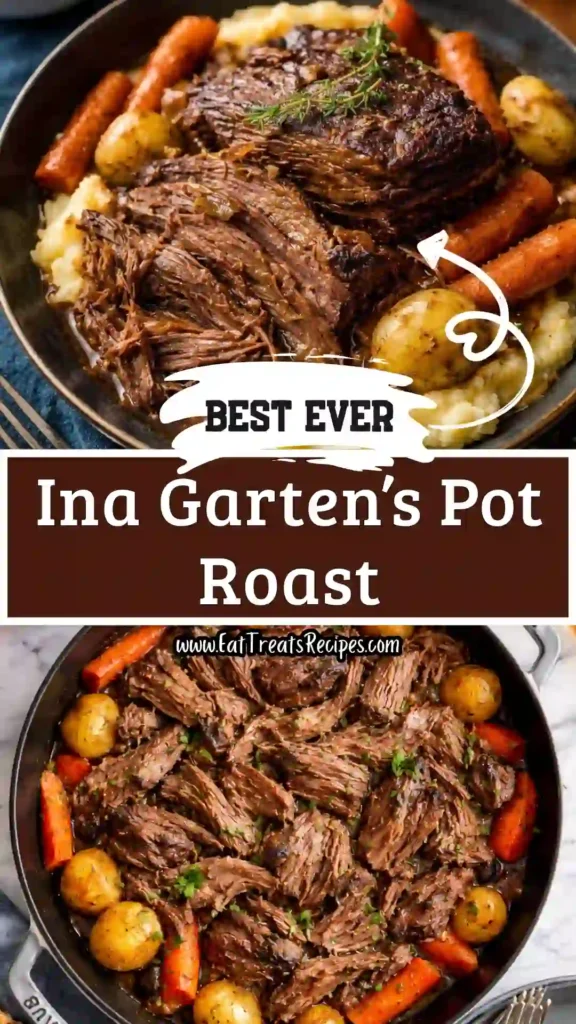 serving Ina Garten’s Company Pot Roast with carrots and gravy for Sunday dinner