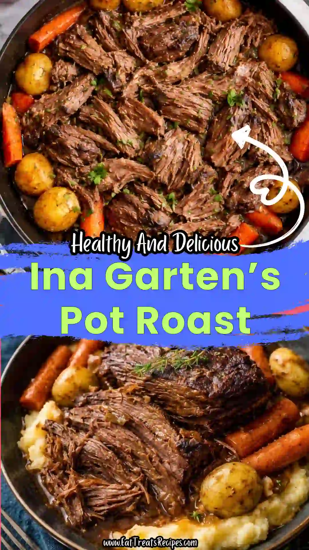 serving Ina Garten’s Company Pot Roast with carrots and gravy for Sunday dinner