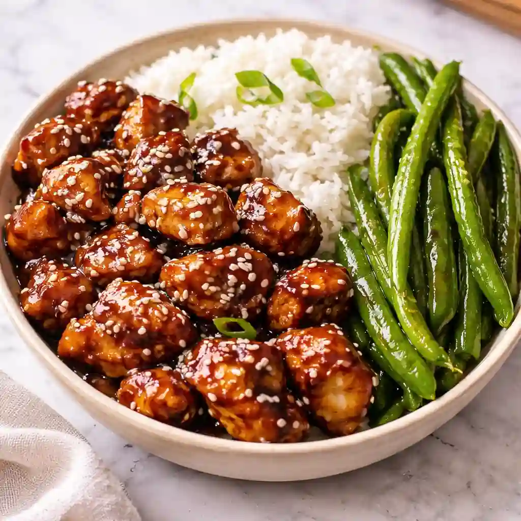 asian high protein sesame chicken healthy crispy chicken bowl