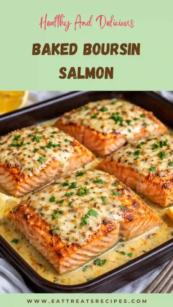 baked boursin salmon creamy garlic herb sauce flaky salmon easy dinner recipe