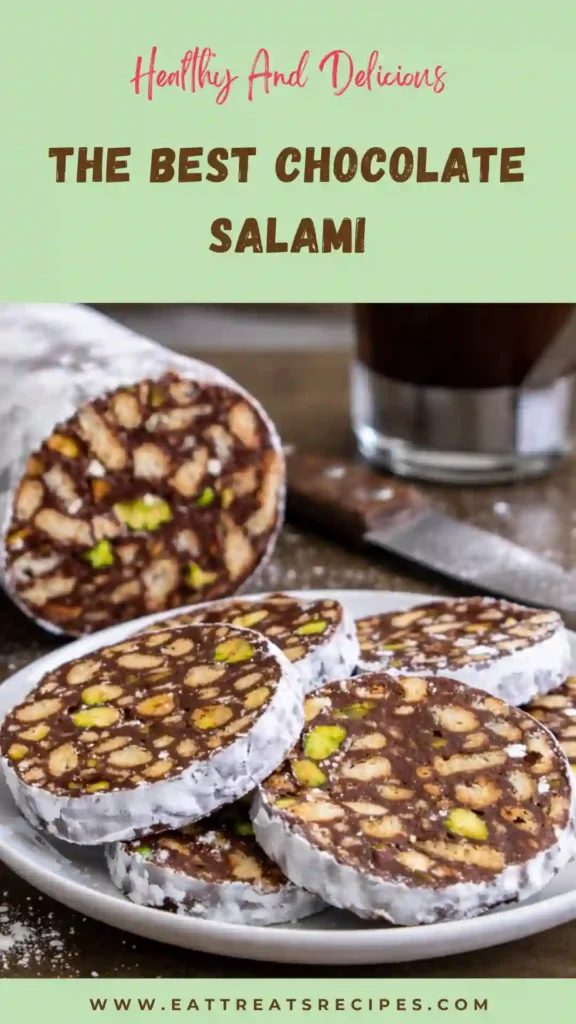 chocolate salami sliced dessert powdered sugar no bake treat