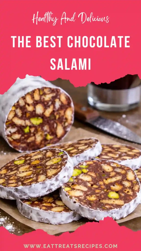 chocolate salami sliced dessert powdered sugar no bake treat