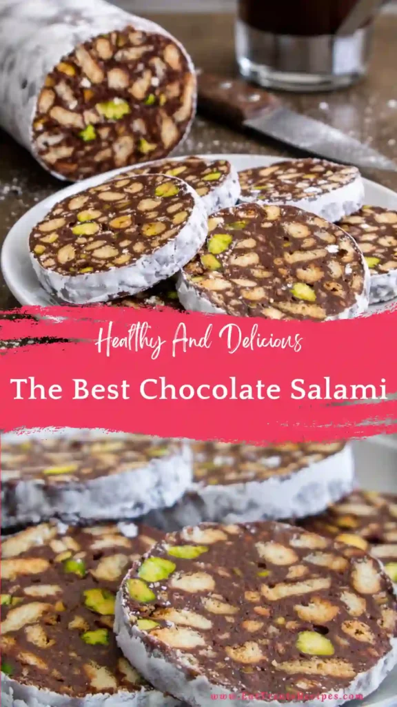 chocolate salami sliced dessert powdered sugar no bake treat