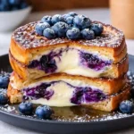 blueberry cheesecake stuffed french toast stack syrup drizzle