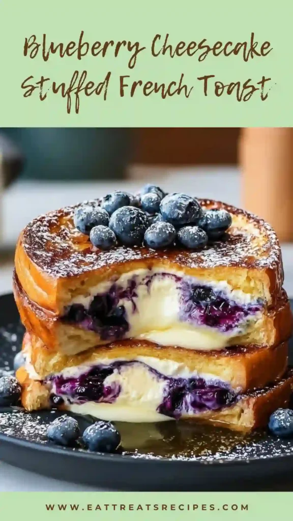 blueberry cheesecake stuffed french toast stack syrup drizzle