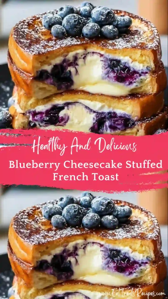 blueberry cheesecake stuffed french toast stack syrup drizzle