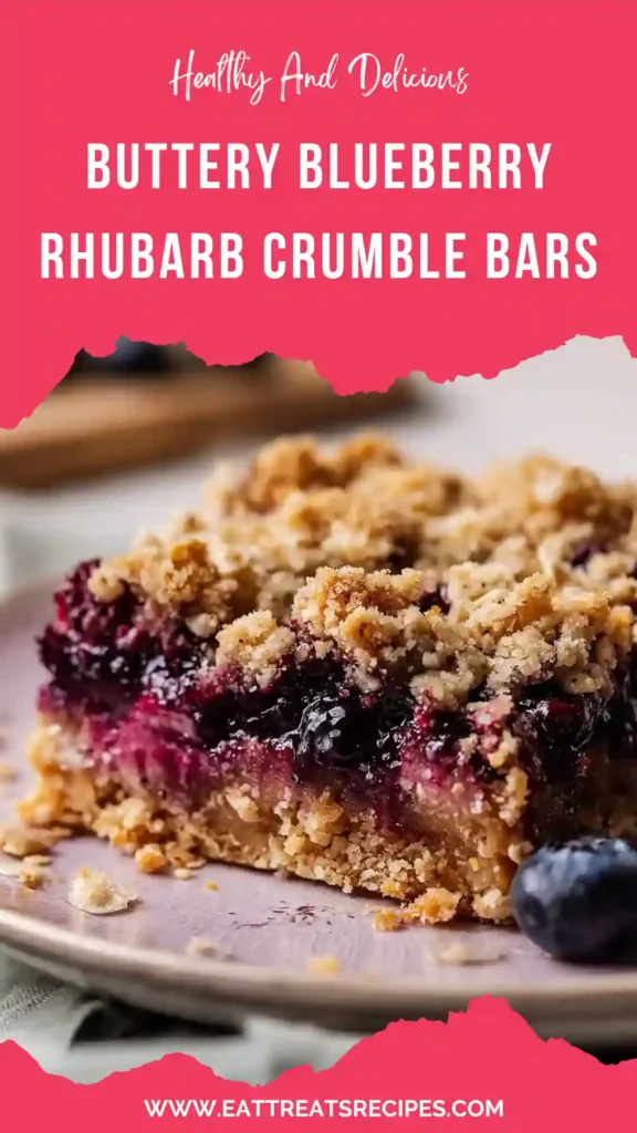 buttery blueberry rhubarb crumble bars layered fruit dessert