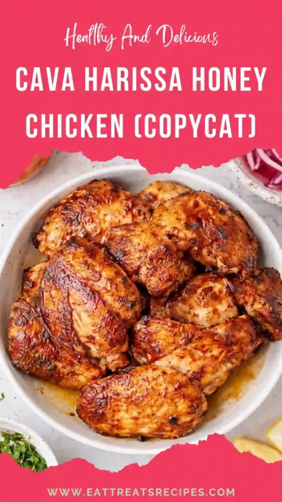 CAVA Harissa Honey Chicken copycat bowl with rice, avocado, feta and spicy honey harissa sauce