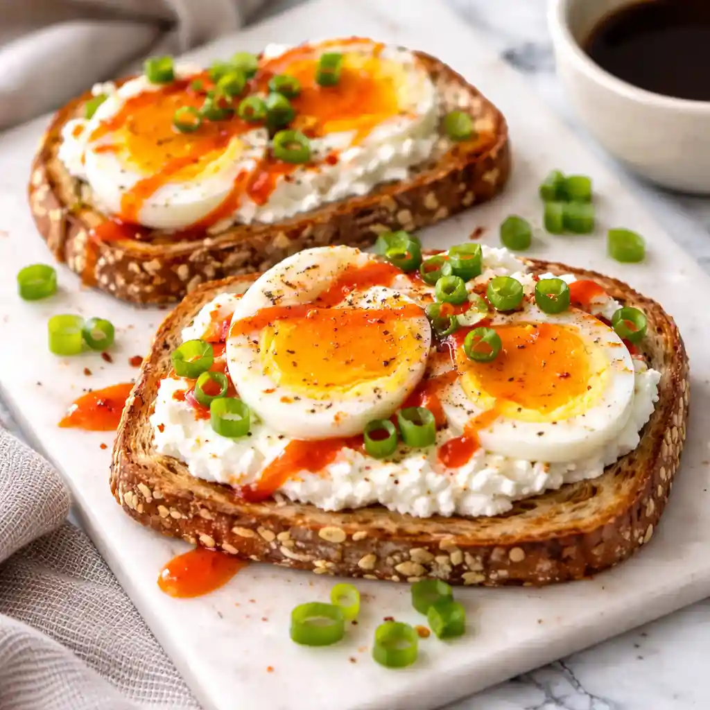 cottage cheese egg sriracha protein toast high protein breakfast
