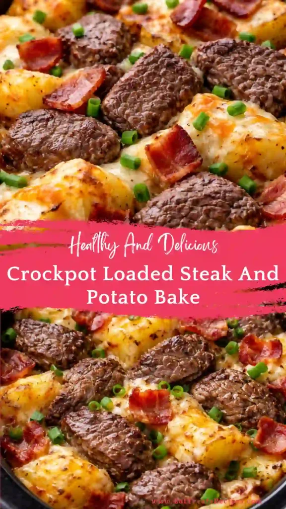crockpot loaded steak and potato bake tender meat creamy potatoes