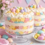 easter trifle dessert colorful layered cake cream pastel glass bowl