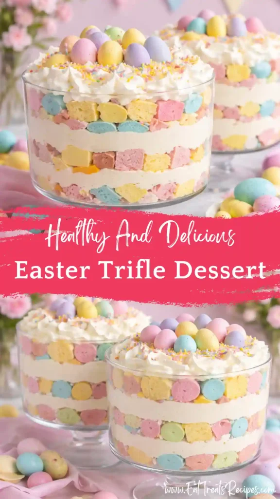 easter trifle dessert colorful layered cake cream pastel glass bowl