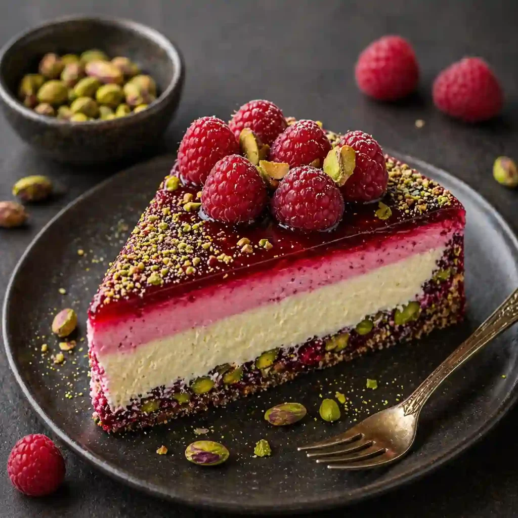 pistachio raspberry crunch cheesecake creamy layered dessert