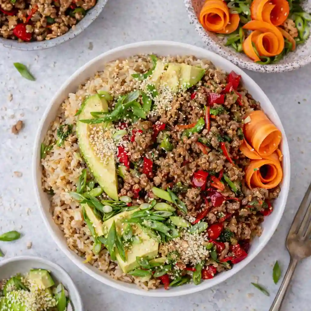 ground turkey teriyaki rice bowl healthy meal prep bowl