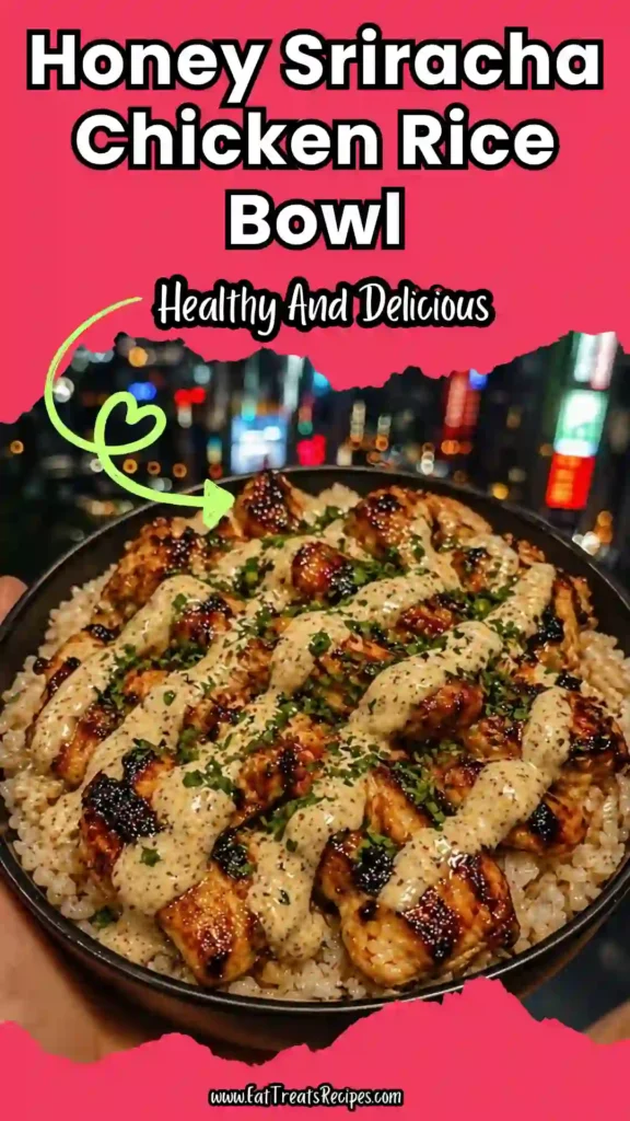 honey sriracha chicken rice bowls glossy