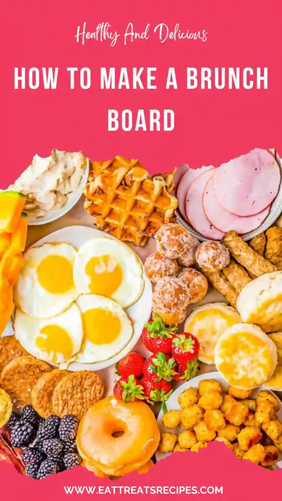 brunch board with sweet and savory foods beautifully arranged