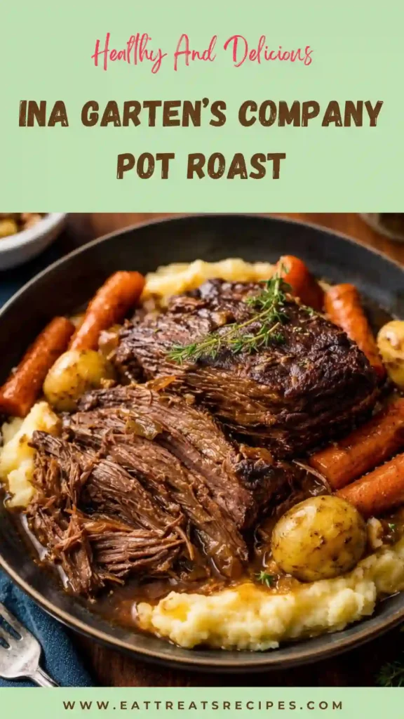 serving Ina Garten’s Company Pot Roast with carrots and gravy for Sunday dinner