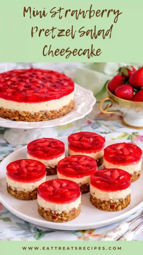 mini strawberry pretzel cheesecake layered dessert cups