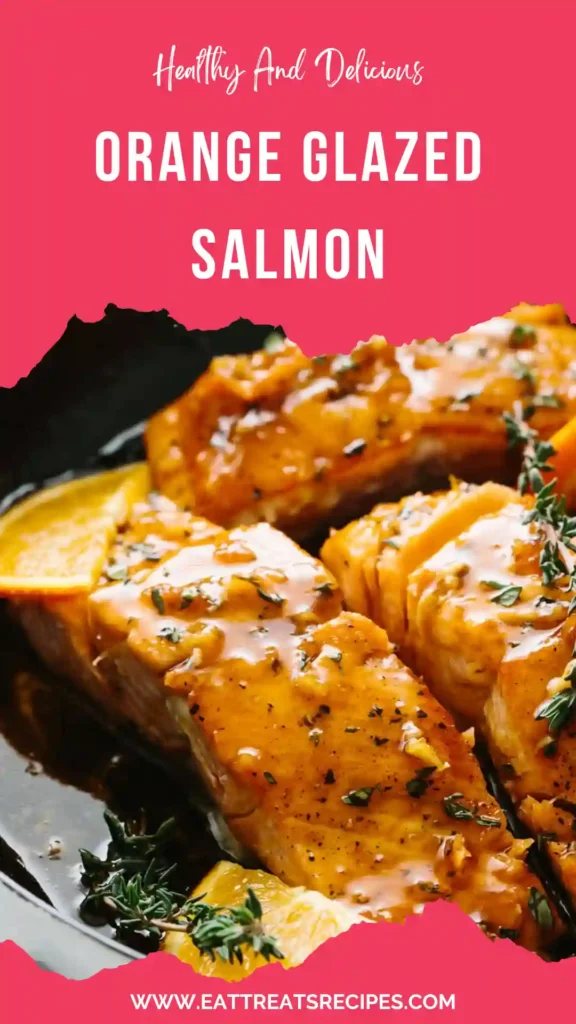 orange glazed salmon with glossy citrus sauce on plate