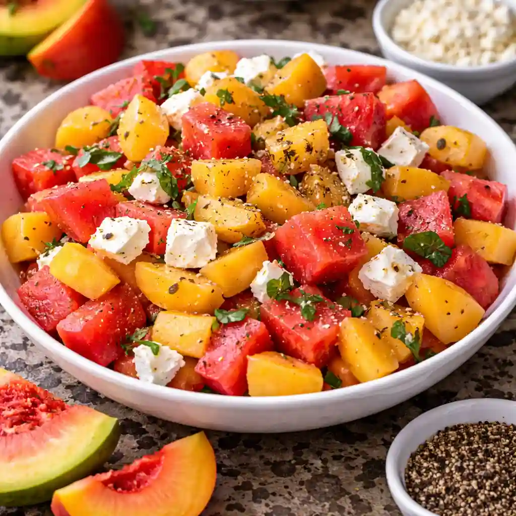 peach watermelon salad colorful fresh summer bowl