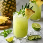 pineapple cucumber agua fresca refreshing drink in glass with ice
