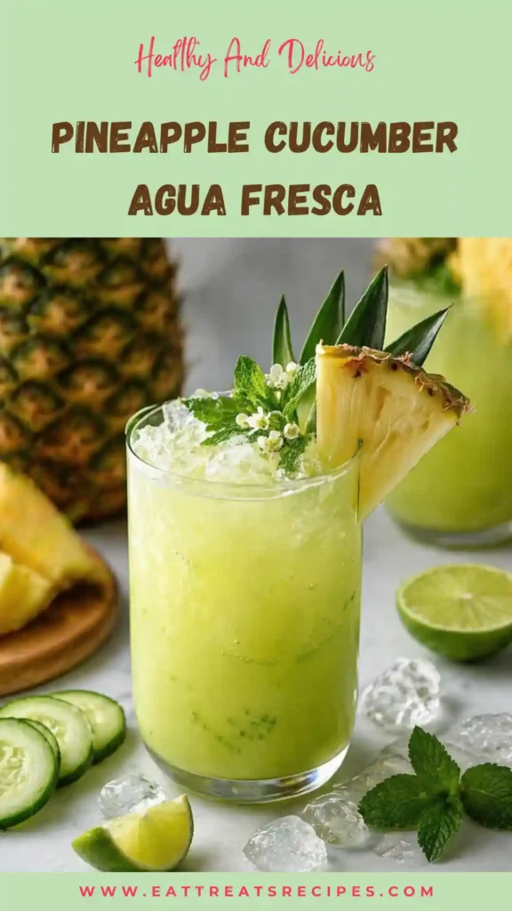 pineapple cucumber agua fresca refreshing drink in glass with ice