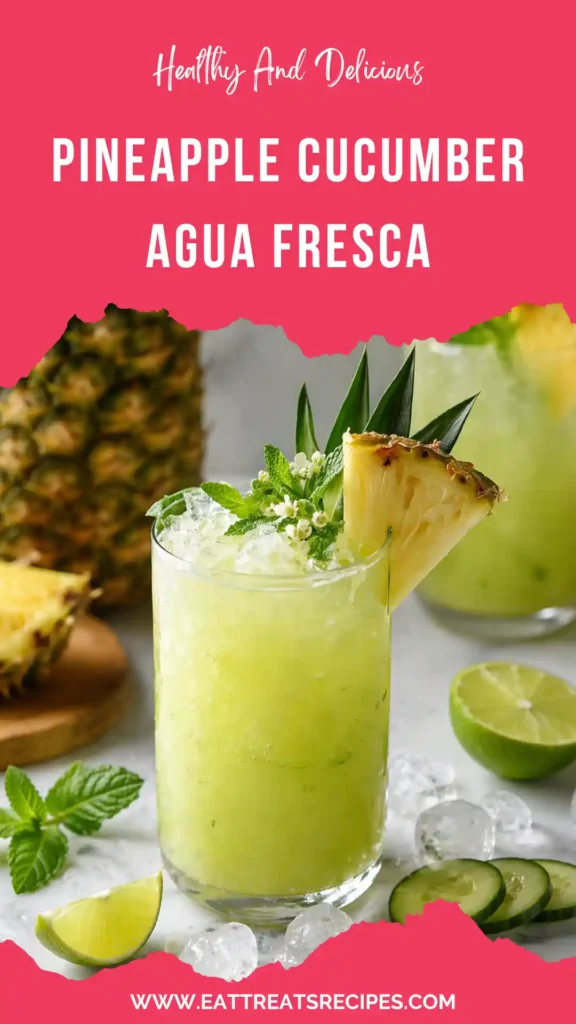 pineapple cucumber agua fresca refreshing drink in glass with ice
