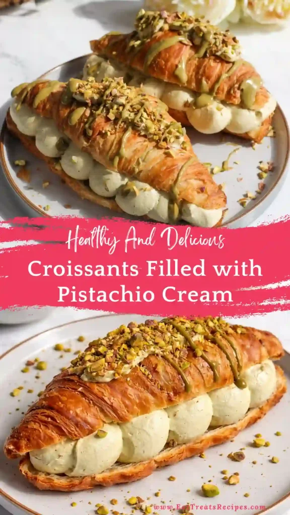 pistachio croissants filled with pistachio cream bakery style flaky croissants with pistachio filling