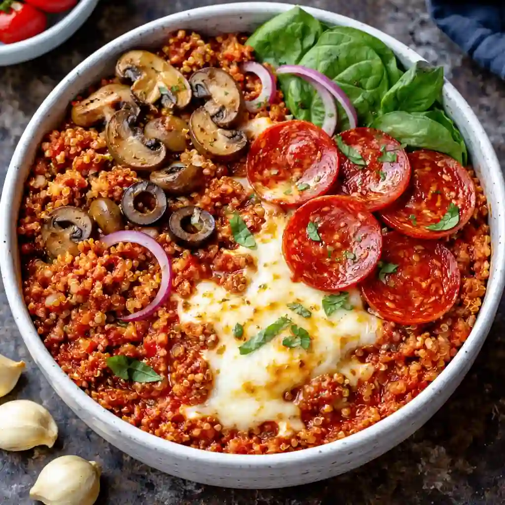 pizza protein bowl melted cheese high protein meal