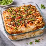 spicy salmon sushi bake creamy crispy top viral recipe