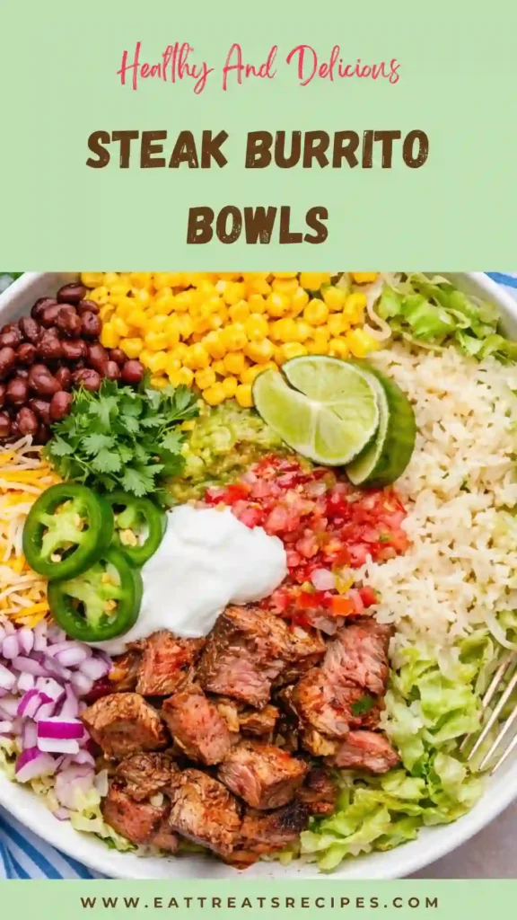 steak burrito bowls colorful healthy high protein meal rice beans steak