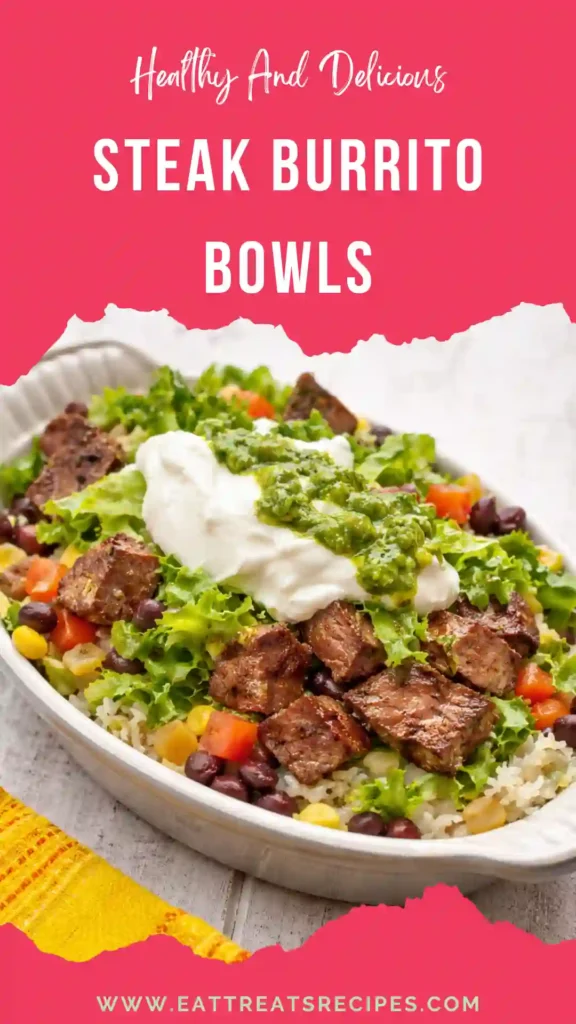steak burrito bowls colorful healthy high protein meal rice beans steak