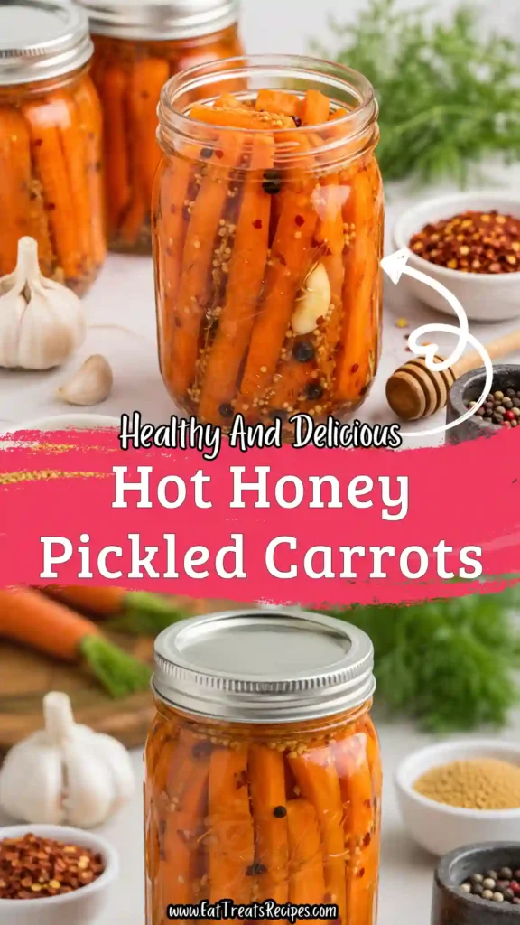 Hot honey pickled carrots in glass jars