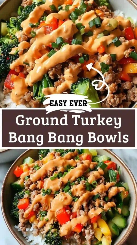 Bang Bang Ground Turkey Rice Bowl with fresh vegetables