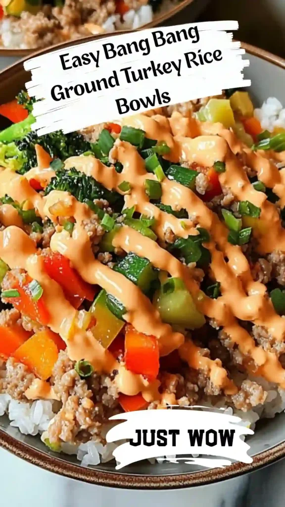 Bang Bang Ground Turkey Rice Bowl with fresh vegetables