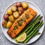 Herb Roasted Salmon Asparagus Potatoes with lemon and fresh herbs