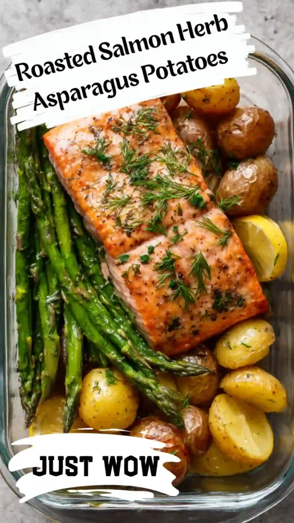 Herb Roasted Salmon Asparagus Potatoes with lemon and fresh herbs