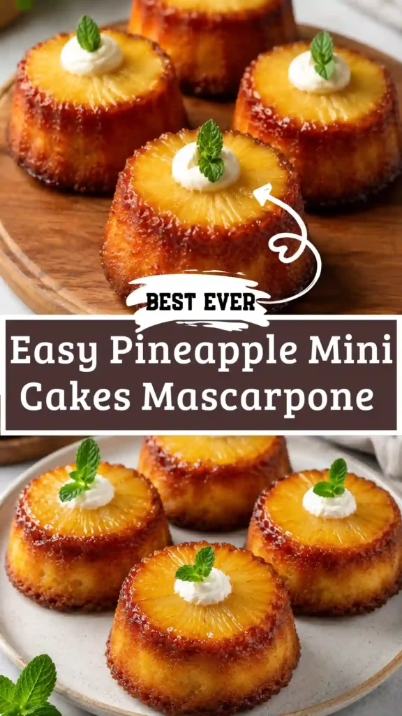 Pineapple Mascarpone Mini Cakes on a cake stand